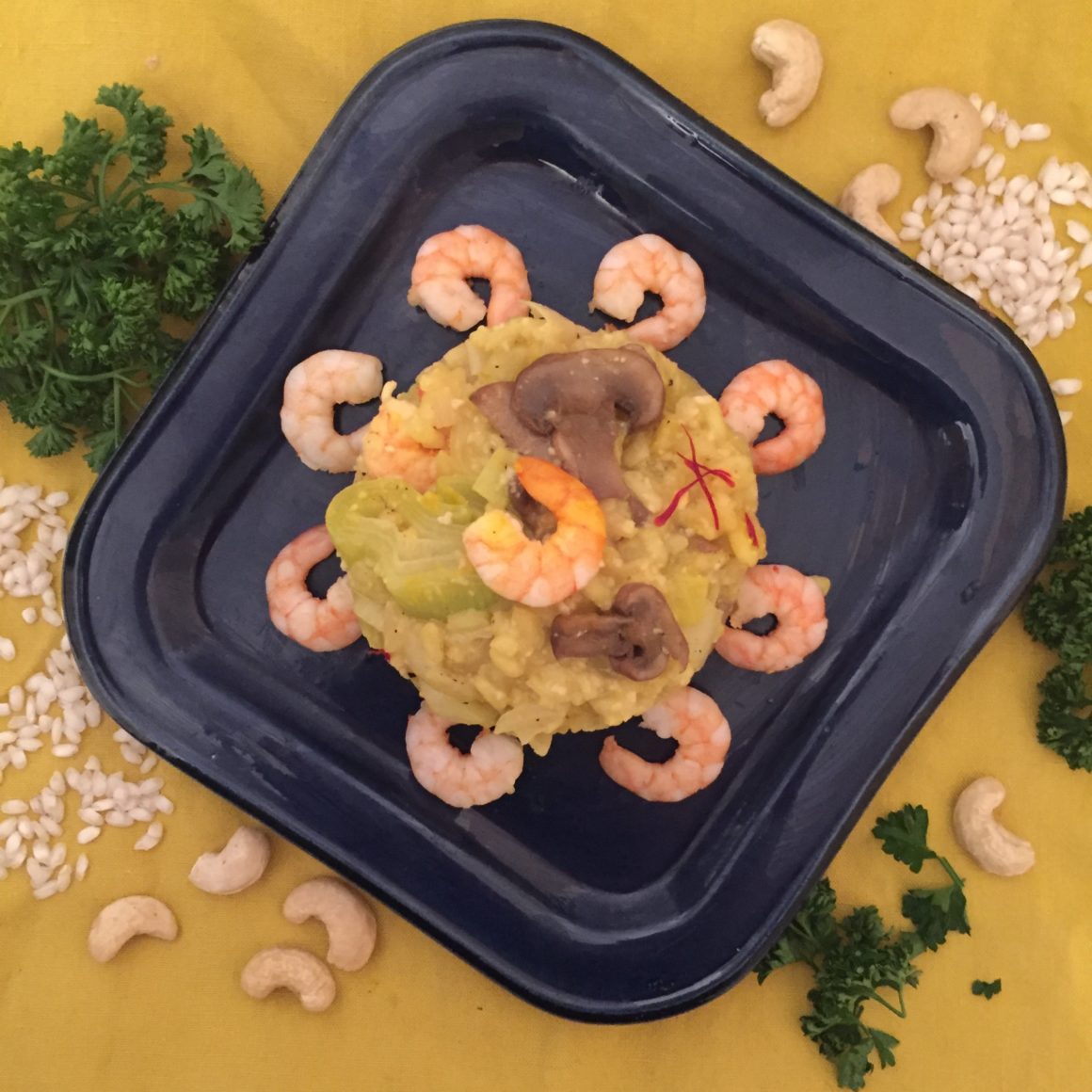 risotto sans produits laitiers : crevettes et poireaux