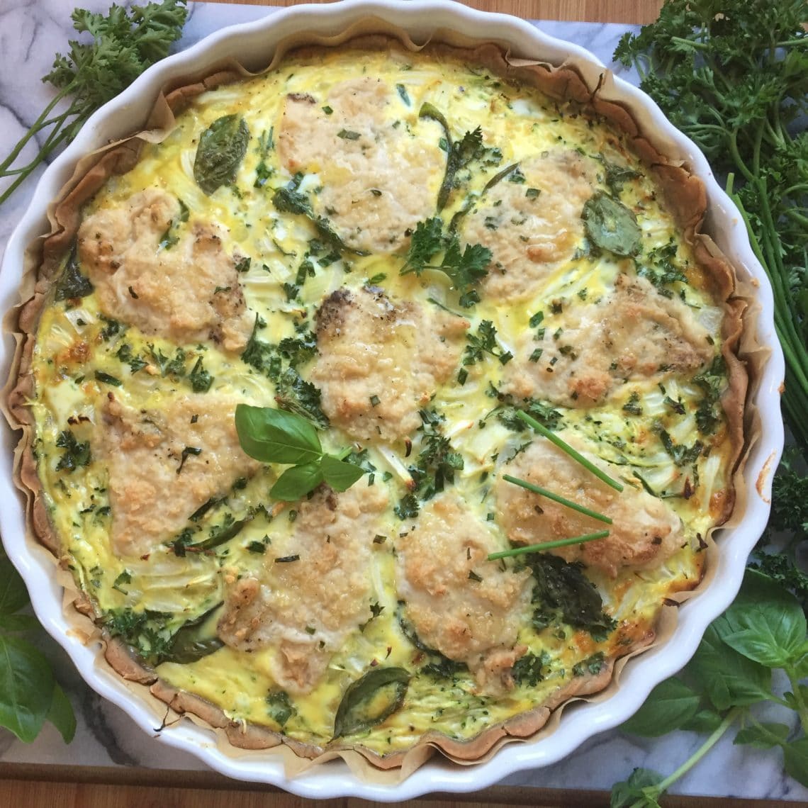 Quiche sans lactose aux herbes fraiches et mozza végétale