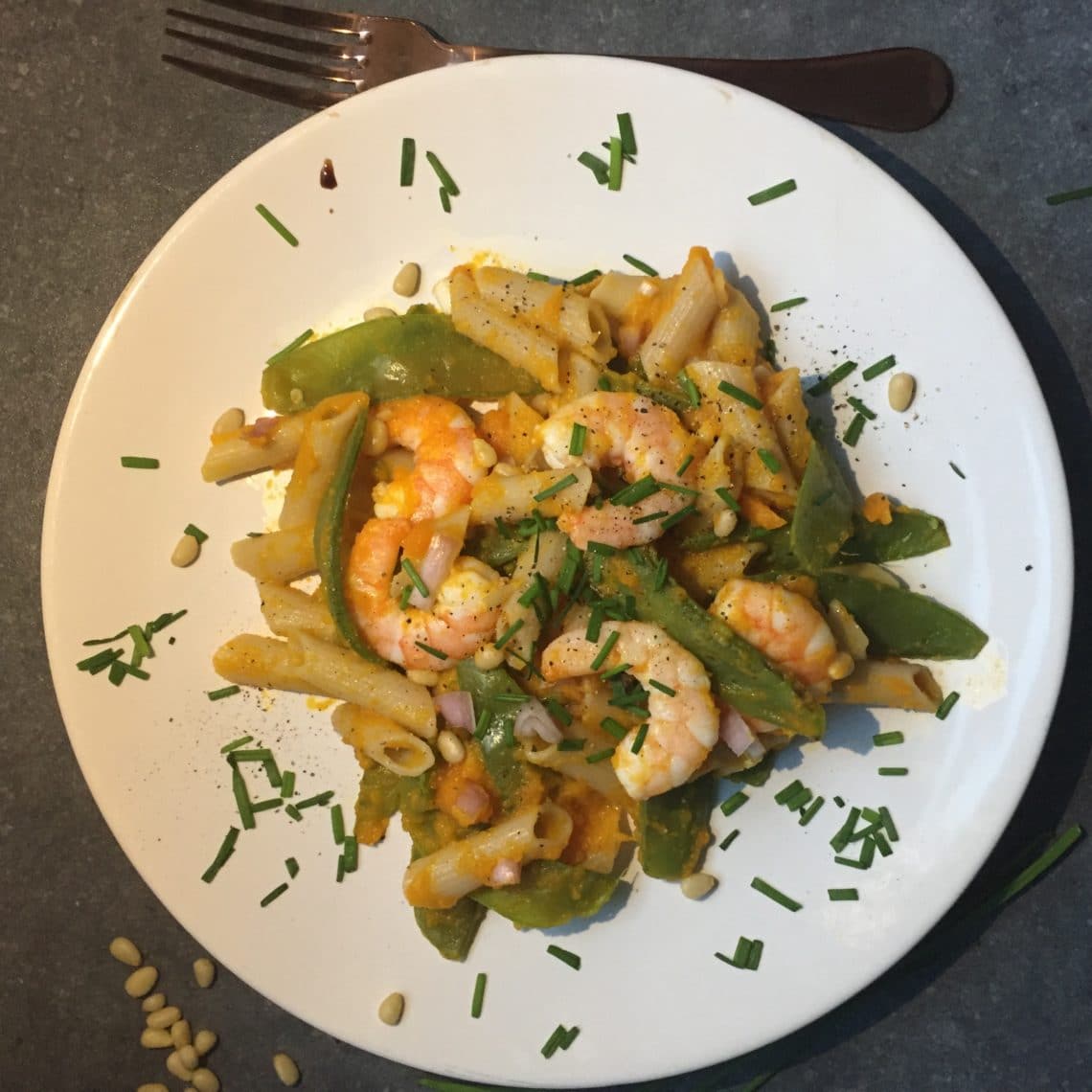 salade de pates sans gluten : crevettes, carottes