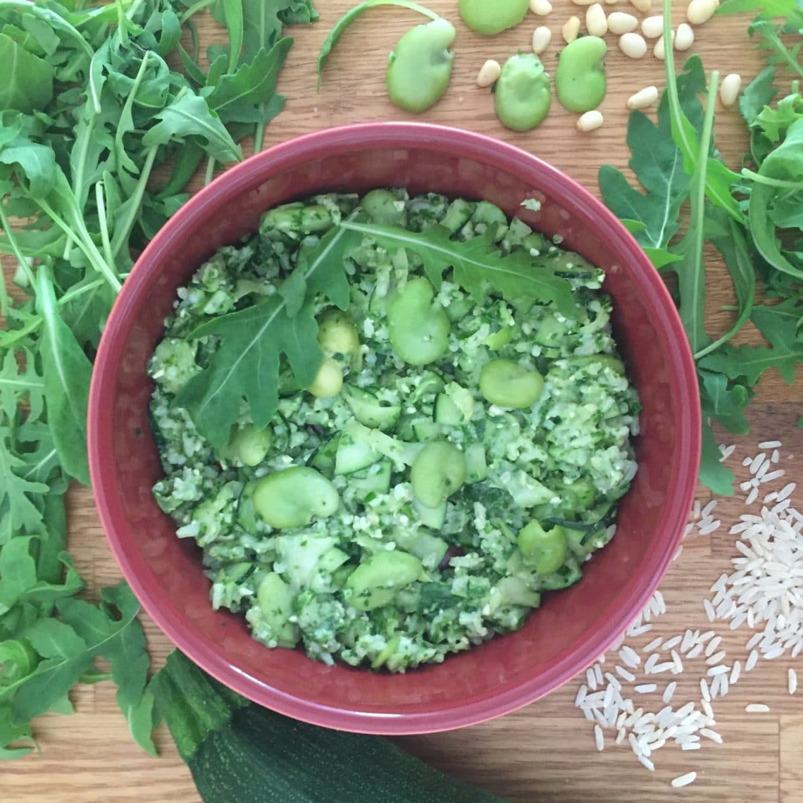 Sans gluten et sans lactose : salade de fèves au pesto de roquette