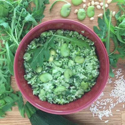 salade de fèves au pesto de roquette